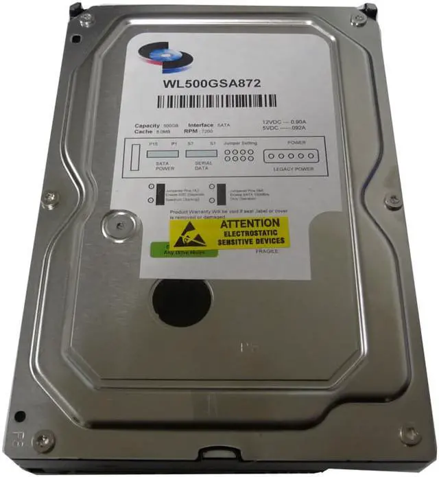 Alt view image 2 of 5 - WL 500GB 8MB Cache SATA2 (3.0Gb/s) 3.5" Internal Hard Drive (For Desktop PC & CCTV DVR) - OEM w/1 Year Warranty