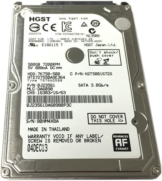 HGST 7K750-500 HTS727550A9E364 500GB 7200RPM 16MB Cache SATA 3.0Gb/s 2.5