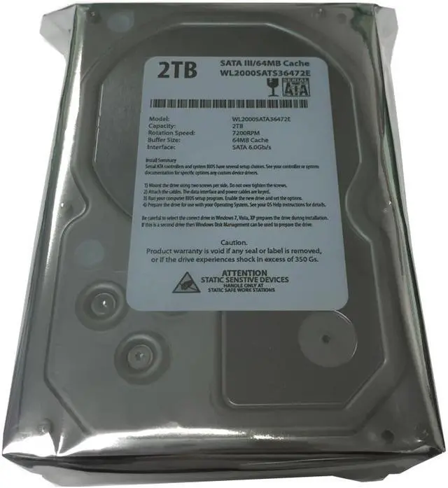 Alt view image 2 of 5 - WL 2TB (2 Terabyte) 64MB Cache 7200RPM SATA III (6.0Gb/s) Internal Desktop 3.5" Hard Drive - w/ 1 Year Warranty