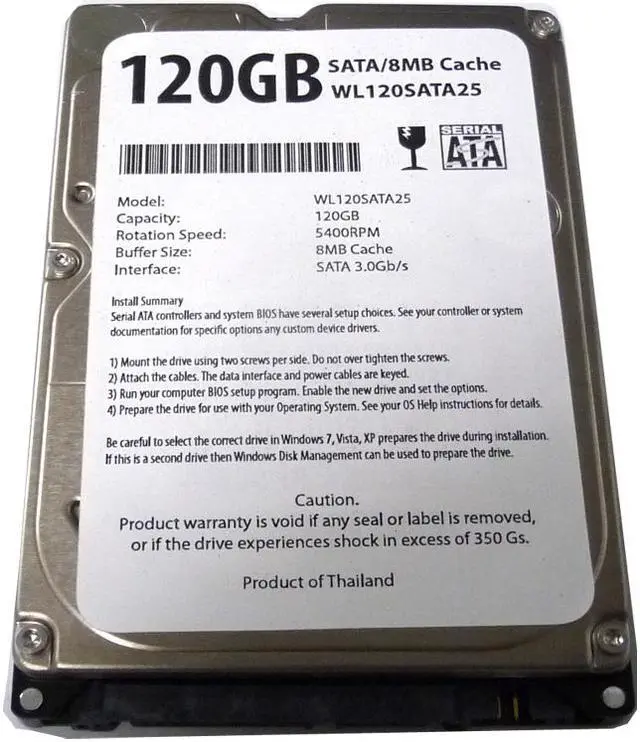 Alt view image 4 of 5 - WL 120GB 8MB Cache 5400RPM SATA Notebook 2.5" Hard Drive w/1-Year Warranty