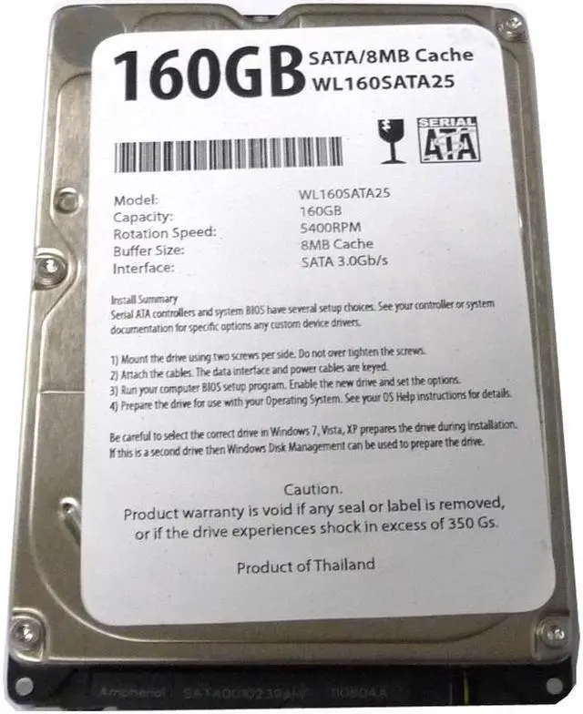 Alt view image 2 of 5 - WL 160GB 8MB Cache 5400RPM SATA 3.0Gb/s 2.5" Notebook Hard Drive w/1-Year Warranty