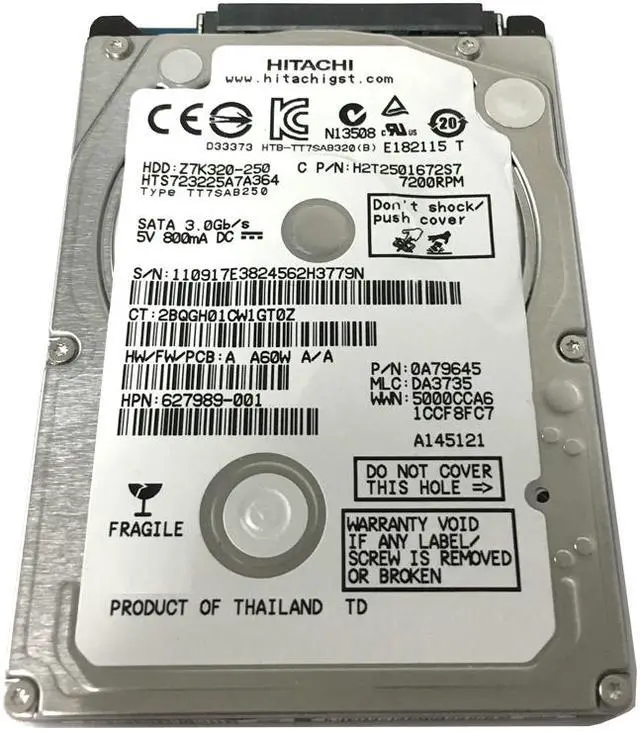 Alt view image 3 of 5 - Hitachi GST Travelstar Z7K320 HTS723225A7A364 (0A78742) 250GB 7200 RPM 16MB Cache SATA 3.0Gb/s 2.5" Internal Notebook Hard Drive Bare Drive