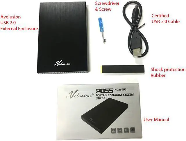 Alt view image 3 of 5 - Avolusion HD250U2 Ultra Slim 2.5" SATA to USB 2.0 External Hard Drive Enclosure (Black) (for 2.5" SSD & SATA Hard Drive) - 2 Year Warranty