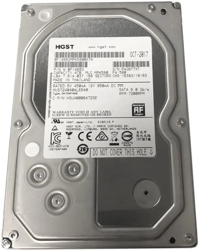 Alt view image 5 of 5 - HGST Ultrastar 7K4000 HUS724040ALE640 (0F14683) 4TB 64MB Cache 7200RPM SATA 6.0Gb/s 3.5" Internal Enterprise Hard Drive