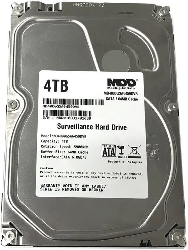 Alt view image 2 of 4 - MaxDigitalData 4TB 64MB Cache 5900PM SATA 6.0Gb/s 3.5" Internal Surveillance CCTV DVR Hard Drive (MD4000GSA6459DVR) - w/ 2 Year Warranty