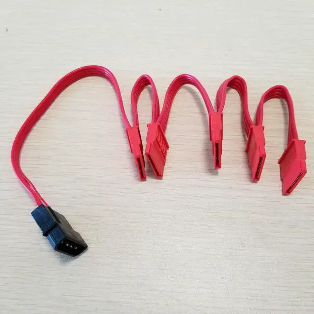 Main image of Molex 4Pin to SATA 15Pin Adapter 1 to 5 Splitter Hard Drive Power Extension Cable 18AWG Red for PC DIY