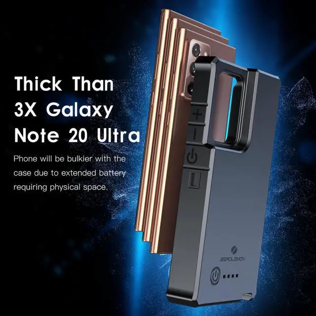 Alt view image 6 of 7 - ZEROLEMON Galaxy Note 20 Ultra Battery Case 10000mAh, Fast Charging & Qi Wireless & Samsung Dex Supported, ZeroShock Extended Battery Charger Protective Case for Galaxy Note 20 Ultra 5G - Black