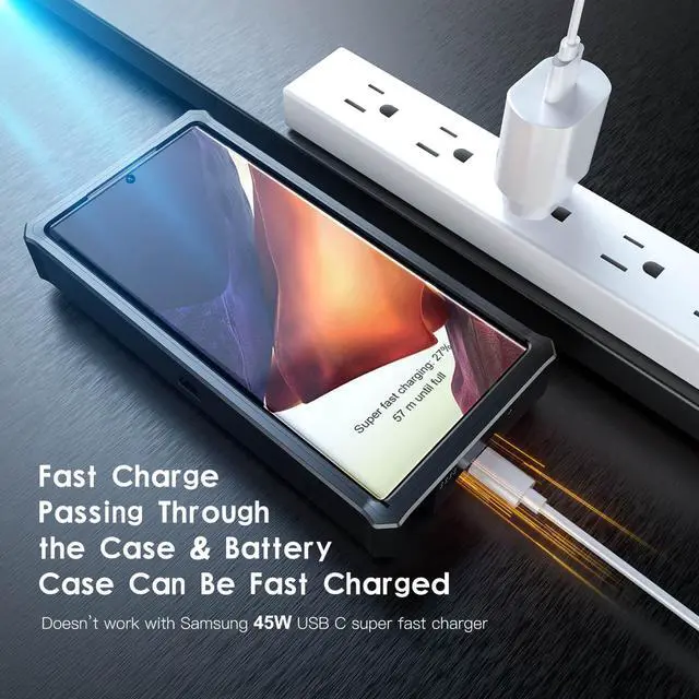 Alt view image 3 of 7 - ZEROLEMON Galaxy Note 20 Ultra Battery Case 10000mAh, Fast Charging & Qi Wireless & Samsung Dex Supported, ZeroShock Extended Battery Charger Protective Case for Galaxy Note 20 Ultra 5G - Black