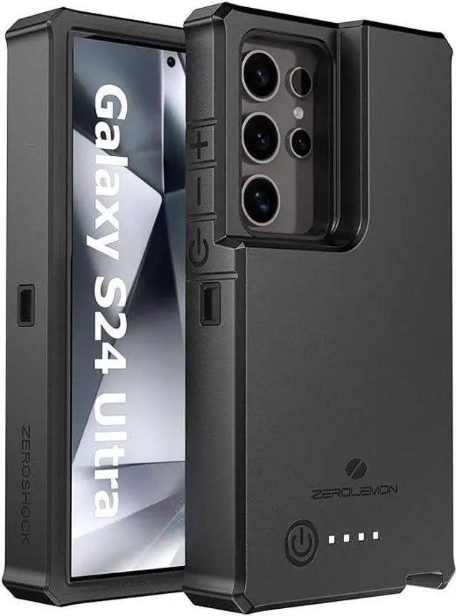 Main image of ZEROLEMON Battery Case for Galaxy S24 Ultra 10000mAh, 18W Fast Phone Charging Power to Galaxy S24 Ultra, ZeroShock Extended Charger Case Cover for The S24 Ultra - Black