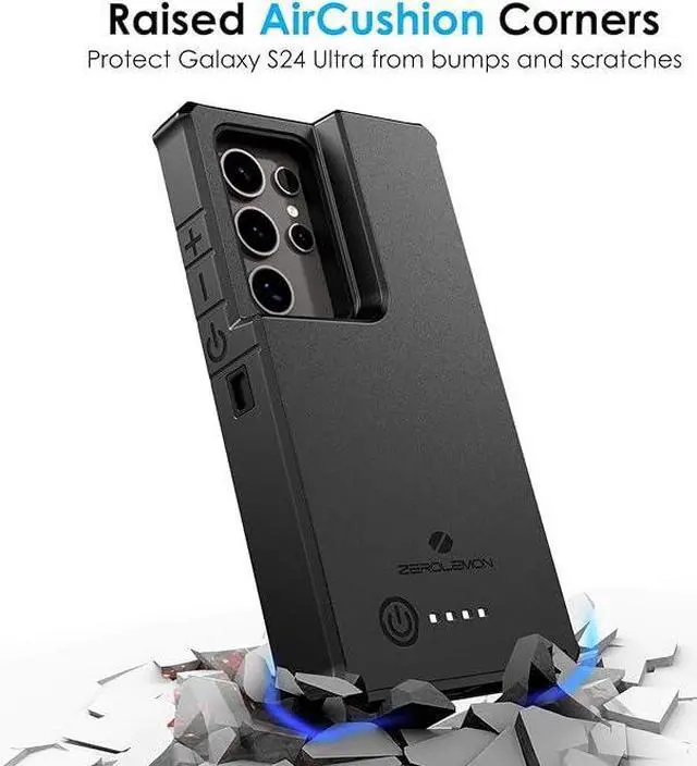 Alt view image 6 of 7 - ZEROLEMON Battery Case for Galaxy S24 Ultra 10000mAh, 18W Fast Phone Charging Power to Galaxy S24 Ultra, ZeroShock Extended Charger Case Cover for The S24 Ultra - Black