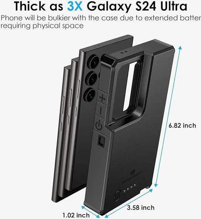 Alt view image 3 of 7 - ZEROLEMON Battery Case for Galaxy S24 Ultra 10000mAh, 18W Fast Phone Charging Power to Galaxy S24 Ultra, ZeroShock Extended Charger Case Cover for The S24 Ultra - Black