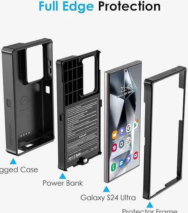 Alt view image 5 of 7 - ZEROLEMON Battery Case for Galaxy S24 Ultra 10000mAh, 18W Fast Phone Charging Power to Galaxy S24 Ultra, ZeroShock Extended Charger Case Cover for The S24 Ultra - Black