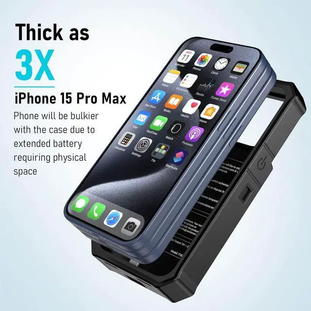 Alt view image 6 of 7 - ZEROLEMON Battery Case for iPhone 15 Pro Max, 10000mAh with 18W Fast Phone Charging Power, RuggedJuicer Extended Battery Charger with Cover for iPhone 15 Pro Max - Black