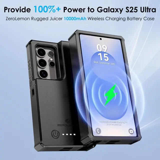 Alt view image 2 of 7 - ZEROLEMON Galaxy S25 Ultra Wireless Charging Battery Case 10000mA| Android Auto Supported | 2 Charging Methods |ZeroShock Extended Charger Case Cover for Samsung S25 Ultra