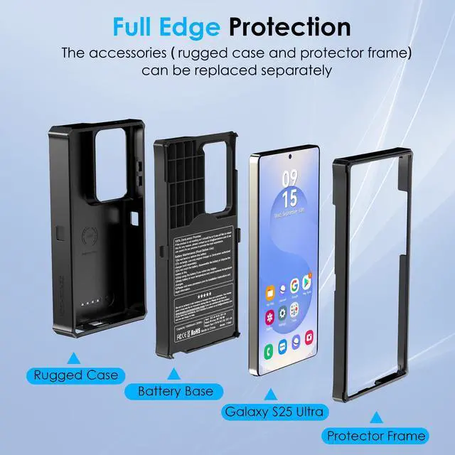 Alt view image 6 of 7 - ZEROLEMON Galaxy S25 Ultra Wireless Charging Battery Case 10000mA| Android Auto Supported | 2 Charging Methods |ZeroShock Extended Charger Case Cover for Samsung S25 Ultra