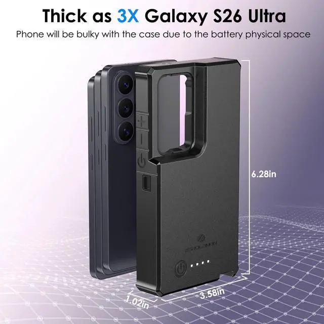 Alt view image 5 of 7 - ZEROLEMON Battery Case for Galaxy S26 Ultra 10000mAh | 18W Charging Power| Full-edge Protection | ZeroShock Extended Charger Case Cover for Samsung S26 Ultra