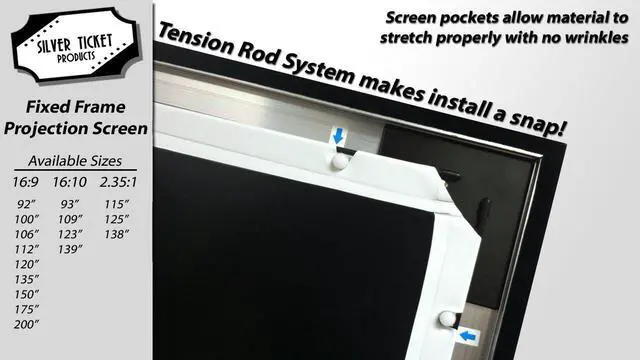 Alt view image 3 of 8 - STR-169100 Silver Ticket 100" Diagonal 16:9 HDTV (6 Piece Fixed Frame) Projector Screen White Material