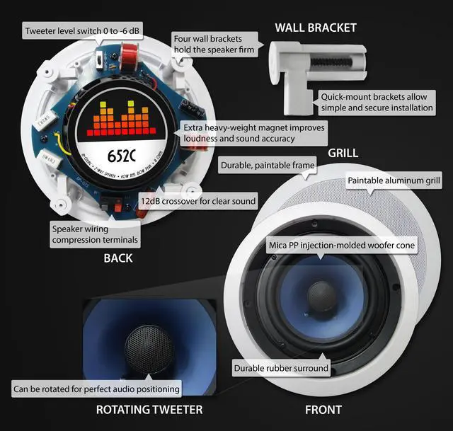 Alt view image 6 of 15 - 82C Silver Ticket 8" 120-Watt 2-Way In-Ceiling Speaker with Pivoting Tweeter (1 Speaker, White)
