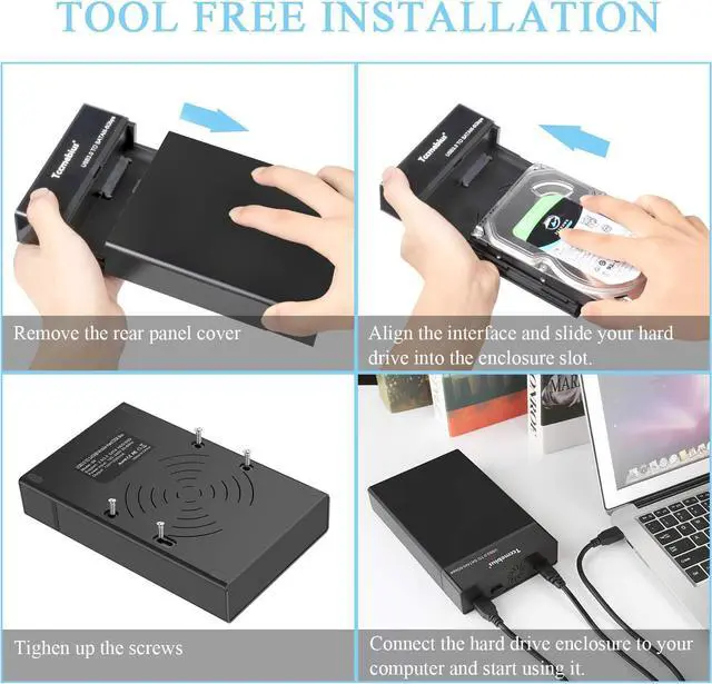 Alt view image 6 of 7 - Tccmebius External Hard Drive Enclosure USB 3.0 to SATA Docking Station for 2.5/3.5 Inch SATA I/II/III HDD SSD, Up to 10TB, Support UASP & Automatic Sleep Function, Tool-Free (TCC-S8)