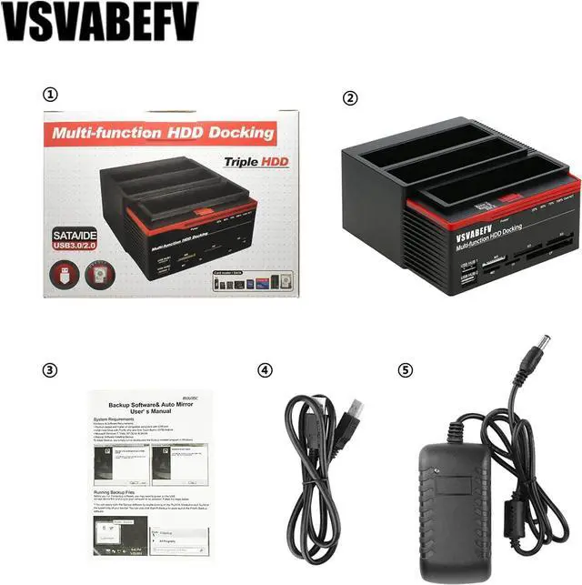 Alt view image 7 of 7 - VSVABEFV HDD Docking Station Hard Drive Enclosure 2.5"/3.5" USB 3.0 to 2 SATA Ports 1 IDE Port External HDD Hard Drive Card Reader USB3.0 Hub with OTB/OTC Offline