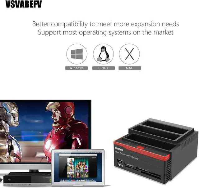 Alt view image 6 of 7 - VSVABEFV HDD Docking Station Hard Drive Enclosure 2.5"/3.5" USB 3.0 to 2 SATA Ports 1 IDE Port External HDD Hard Drive Card Reader USB3.0 Hub with OTB/OTC Offline