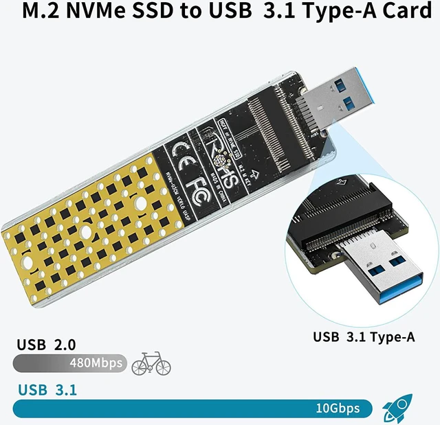 Alt view image 5 of 7 - NVMe to USB Adapter M.2 SSD to USB 3.1 Type A Card M.2 PCIe Based M Key Hard Drive Converter Reader as Portable SSD 10 Gbps USB 3.1 Gen 2 Bridge Chip Support OS 2242 2260 2280 Size SSD