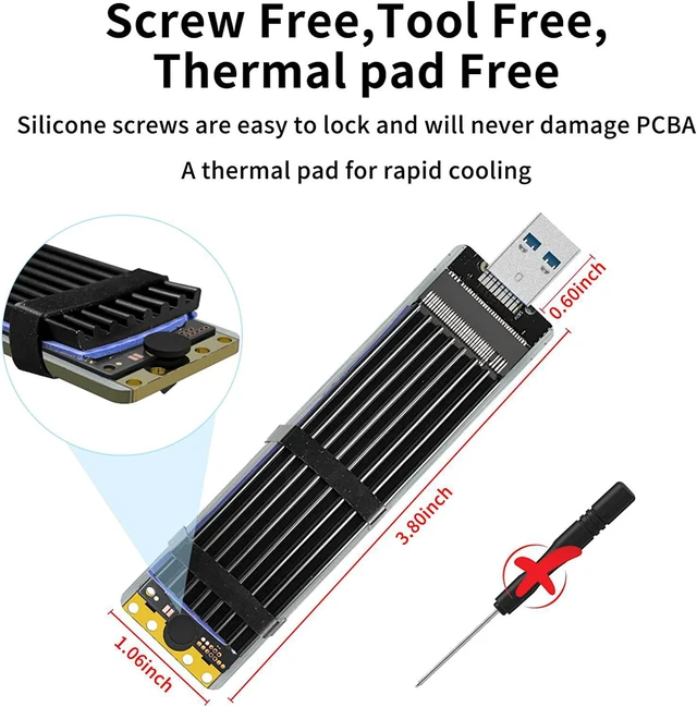 Alt view image 2 of 7 - NVMe to USB Adapter M.2 SSD to USB 3.1 Type A Card M.2 PCIe Based M Key Hard Drive Converter Reader as Portable SSD 10 Gbps USB 3.1 Gen 2 Bridge Chip Support OS 2242 2260 2280 Size SSD
