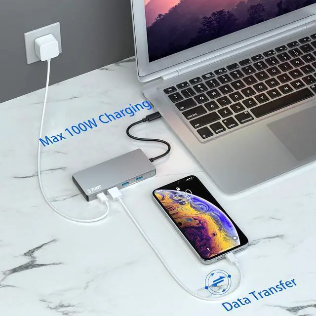 Alt view image 4 of 7 - TDBT USB-C Hub with M.2 SATA SSD Enclosure, Built-in M.2 Hard Drive Slot, HDMI 4K 60Hz + VGA + Ethernet + 100W PD Fast Charging + USB 3.0 Type-C Docking Station, for MacBook Pro 16-inch/Laptop/iPad