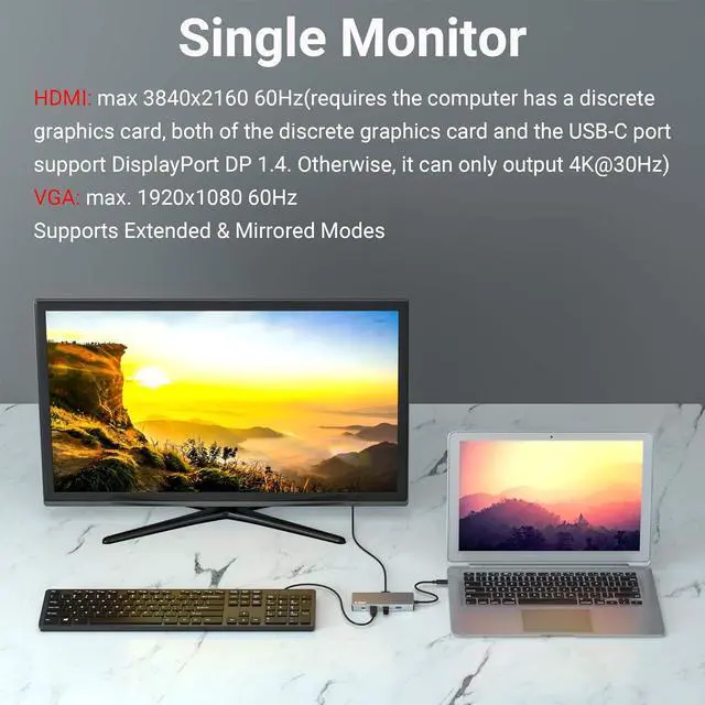 Alt view image 5 of 7 - TDBT USB-C Hub with M.2 SATA SSD Enclosure, Built-in M.2 Hard Drive Slot, HDMI 4K 60Hz + VGA + Ethernet + 100W PD Fast Charging + USB 3.0 Type-C Docking Station, for MacBook Pro 16-inch/Laptop/iPad