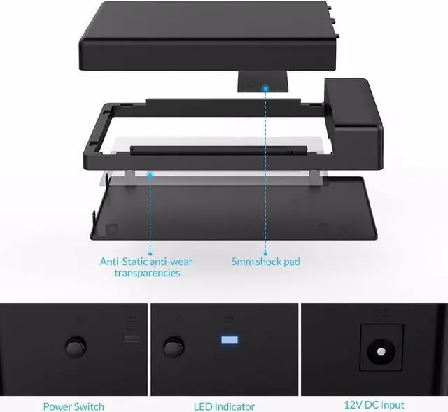 Alt view image 6 of 7 - JFUYJK Hard Drive Enclosure SATA to USB3.0 External Hard Drive Docking Station for 2.5 3.5 Inch HDD SSD Support UASP 18TB Drives