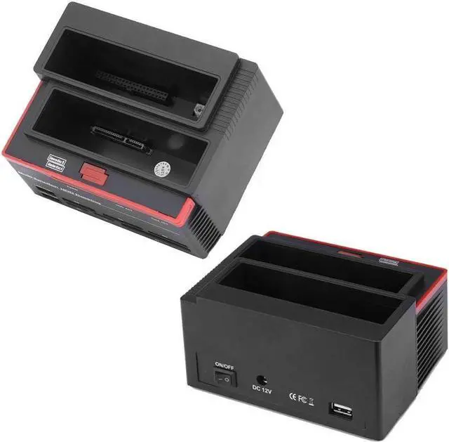 Alt view image 7 of 7 - SATA IDE HDD Docking Station,Dual-Bay 2.5"/3.5" SATA & IDE HDD Enclosure Docking Station 12V 3A USB2.0 Hub Card Reader with LED Indicator,US Plug