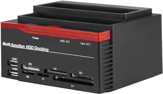 Main image of Hard Disk Dock HDD Docking Black and Red Dual Bay 2.5 3.5 Sata IDE HDD Enclosure Docking Dock Station Usb2.0 Hub Card Reader Us Plug