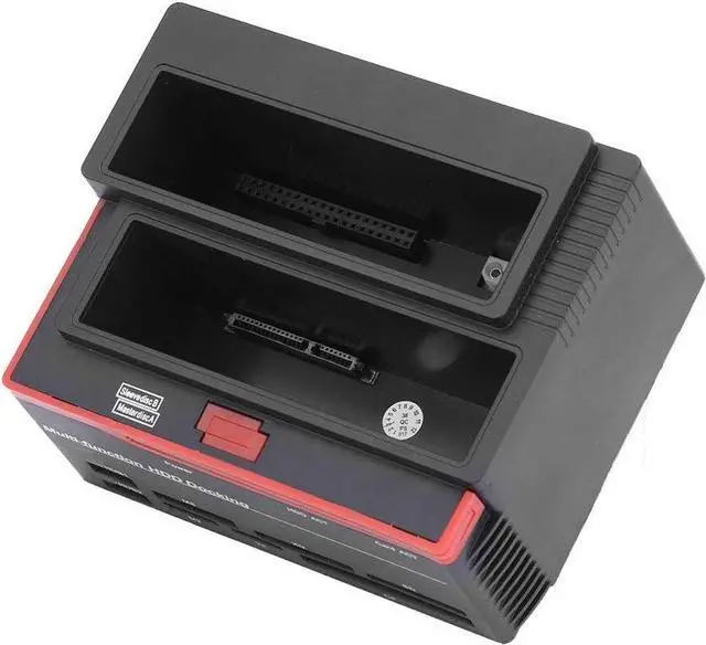 Alt view image 6 of 7 - Hard Disk Dock HDD Docking Black and Red Dual Bay 2.5 3.5 Sata IDE HDD Enclosure Docking Dock Station Usb2.0 Hub Card Reader Us Plug