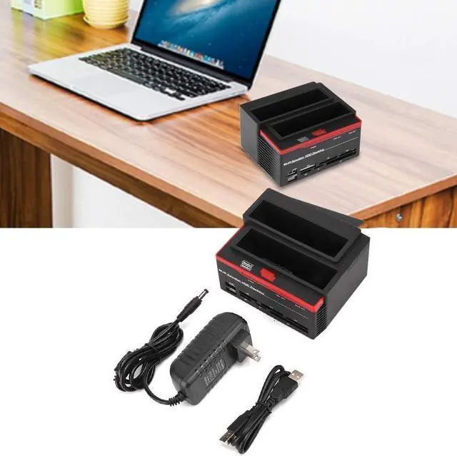 Alt view image 3 of 7 - Hard Disk Dock HDD Docking Black and Red Dual Bay 2.5 3.5 Sata IDE HDD Enclosure Docking Dock Station Usb2.0 Hub Card Reader Us Plug