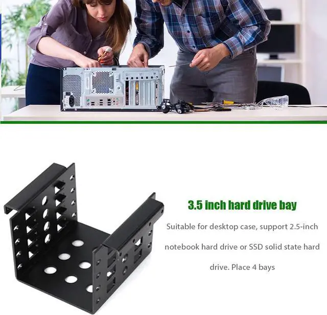 Alt view image 2 of 5 - 4-Bay 2.5 Inch to 3.5 Inch Hard Drive Caddy Internal Mounting Adapter Bracket Floppy Drive Aluminum Alloy Mobile Holder (Black Bracket)