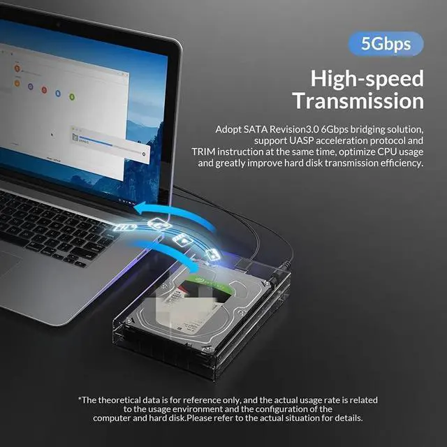 Alt view image 2 of 6 - WUDILU Transparent 3.5 HDD Enclosure for 2.5/3.5'' SSD HDD Box Hard Disk Case SATA to USB3.0 HDD Docking Station Support 16TB