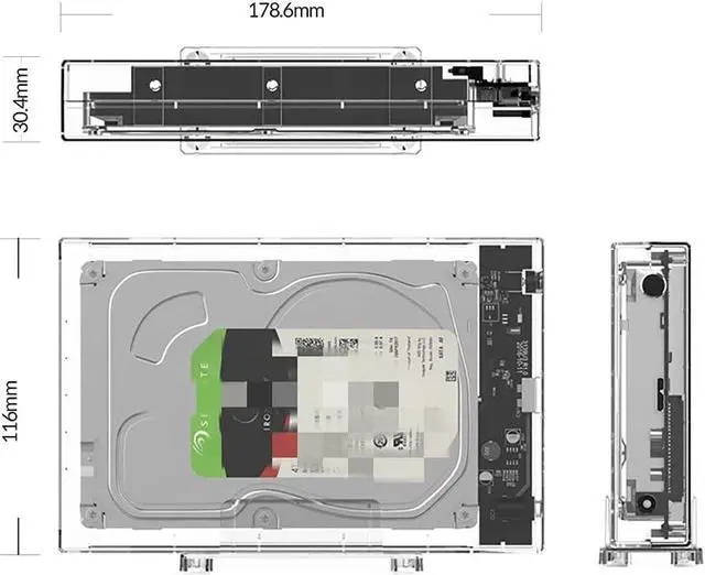 Alt view image 6 of 6 - WUDILU Transparent 3.5 HDD Enclosure for 2.5/3.5'' SSD HDD Box Hard Disk Case SATA to USB3.0 HDD Docking Station Support 16TB