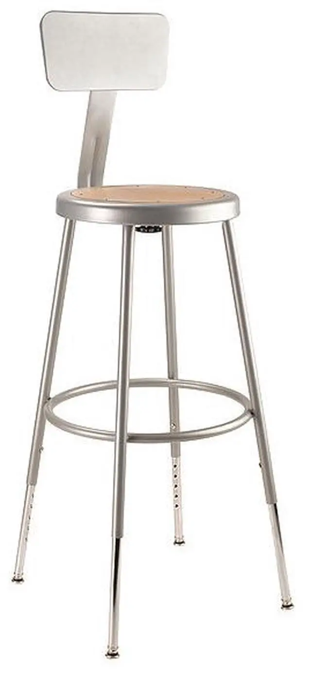 Alt view image 3 of 6 - NPS 6224HB 6200 Series 25" to 33" Height Adjustable Heavy Duty Stool with Backrest - Supports Up to 500 lb - Brown Seat, Gray Base