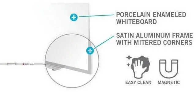 Alt view image 4 of 6 - Ghent M1-34-1 Magnetic Porcelain Whiteboard with Aluminum Frame - 48.5" x 36.5" - White Surface, Satin Aluminum Frame