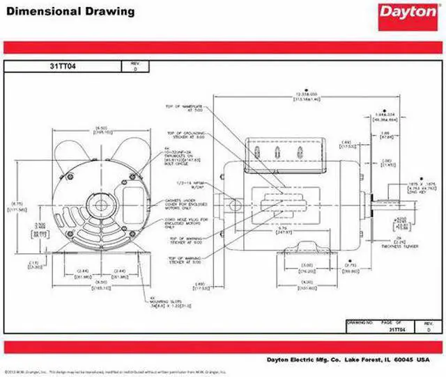 Alt view image 5 of 6 - DAYTON 31TT04 Capacitor-Start/Run General Purpose Motor, 1 hp HP, 115/208-230V