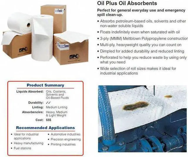 Alt view image 5 of 6 - BRADY OP350-DP Sorbent Roll, 38 gal, 30 in x 150 ft, Oil, White, Polypropylene