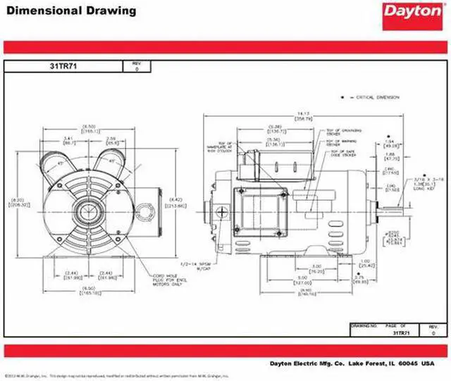 Alt view image 5 of 6 - DAYTON 119176.00 Capacitor-Start/Run General Purpose Motor, 2 hp HP,
