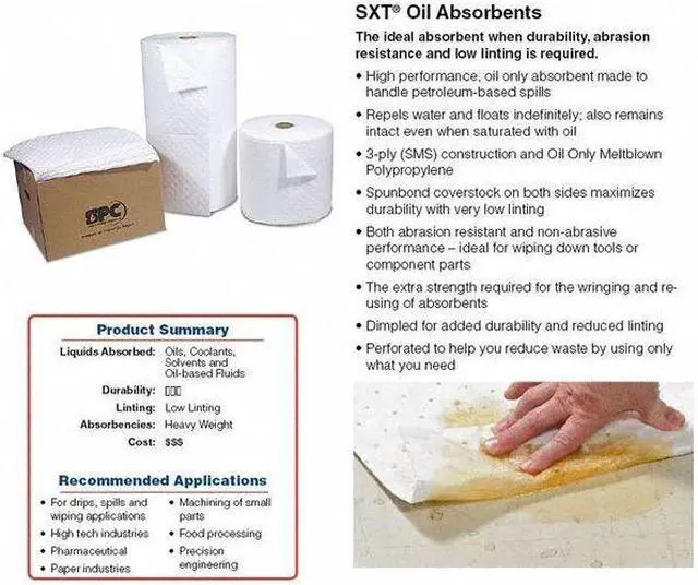 Alt view image 6 of 7 - BRADY SXT100 Sorbent Pad, Oil, 19 gal Vol Absorbed per Pkg, 15 in x 19 in,