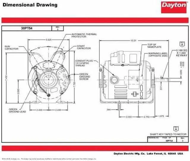Alt view image 4 of 6 - DAYTON 30PT54 MTR,CS/CR, ODP,1/3 HP,1725,56,EFF 72.4