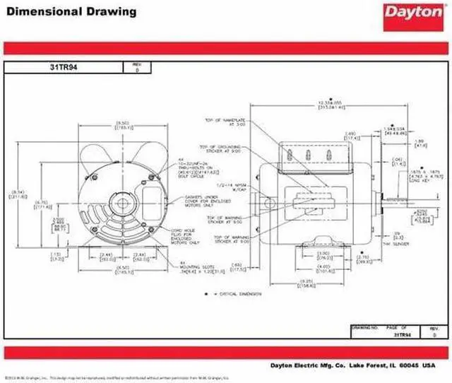 Alt view image 4 of 6 - DAYTON 31TR94 Capacitor-Start/Run General Purpose Motor, 1 hp HP, 115/208-230V