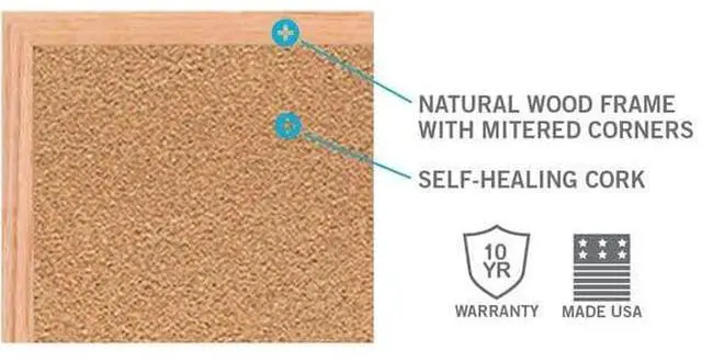 Alt view image 9 of 11 - Ghent 1434-1 Natural Cork Bulletin Board with Wood Frame - 46.5" x 36" - Tan Surface, Oak Finished Wood Frame