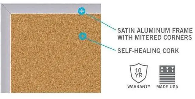Alt view image 14 of 18 - Ghent AK45 Aluminum-Frame Natural Corkboard - 60.5" x 48.5" - Tan Surface, Satin Aluminum Frame