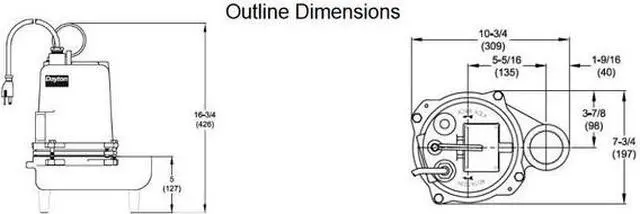 Alt view image 4 of 6 - DAYTON 4HU80 1/2 HP 2" Manual Submersible Sewage Pump 115V