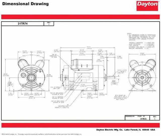 Alt view image 4 of 6 - DAYTON 31TR74 Capacitor-Start/Run General Purpose Motor, 3/4 hp HP,