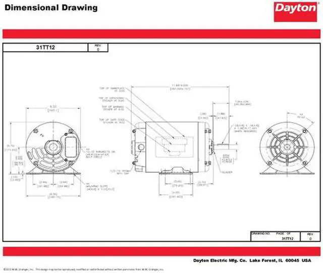 Alt view image 5 of 6 - DAYTON 31TT12 Three-Phase General Purpose Motor, 1 HP, 56 Frame, 230/460V AC